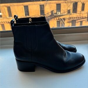 Low heel black leather booties boots